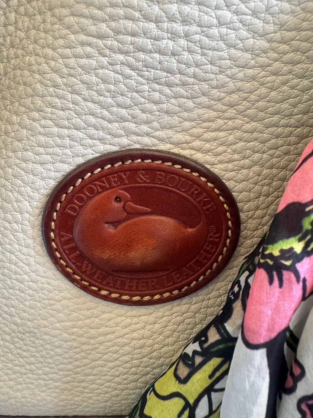 Vintage Dooney & Burke Cream Pebbled All Weather Leather Satchel- Circa 1980s